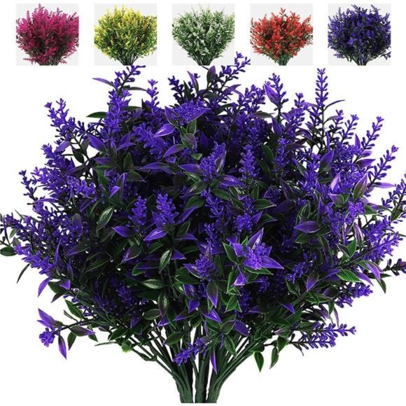 8 Bundles Greenery Lavender Fake Shrubs Flowers UV Resistant Planter - Picture 1 of 6